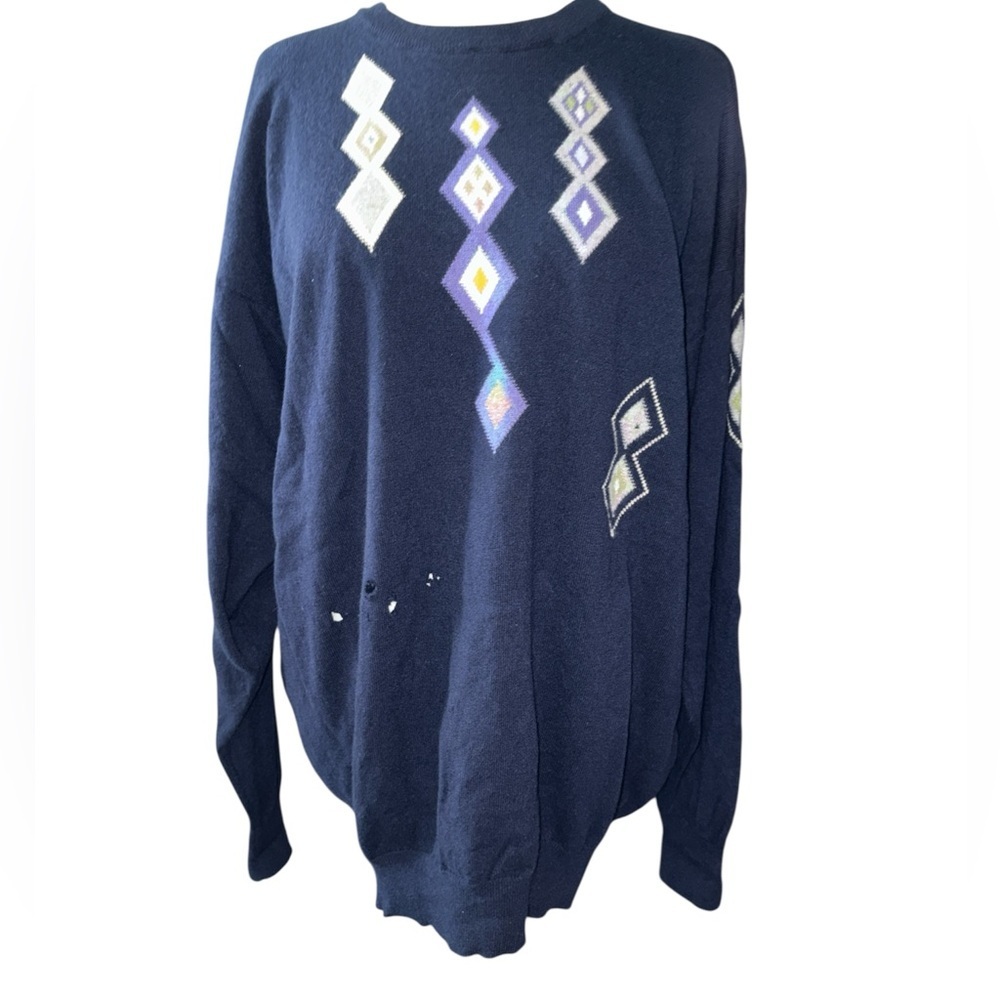 McCulley’s sweater 100% pure cashmere long sleeve diamond print on front Sz 2X